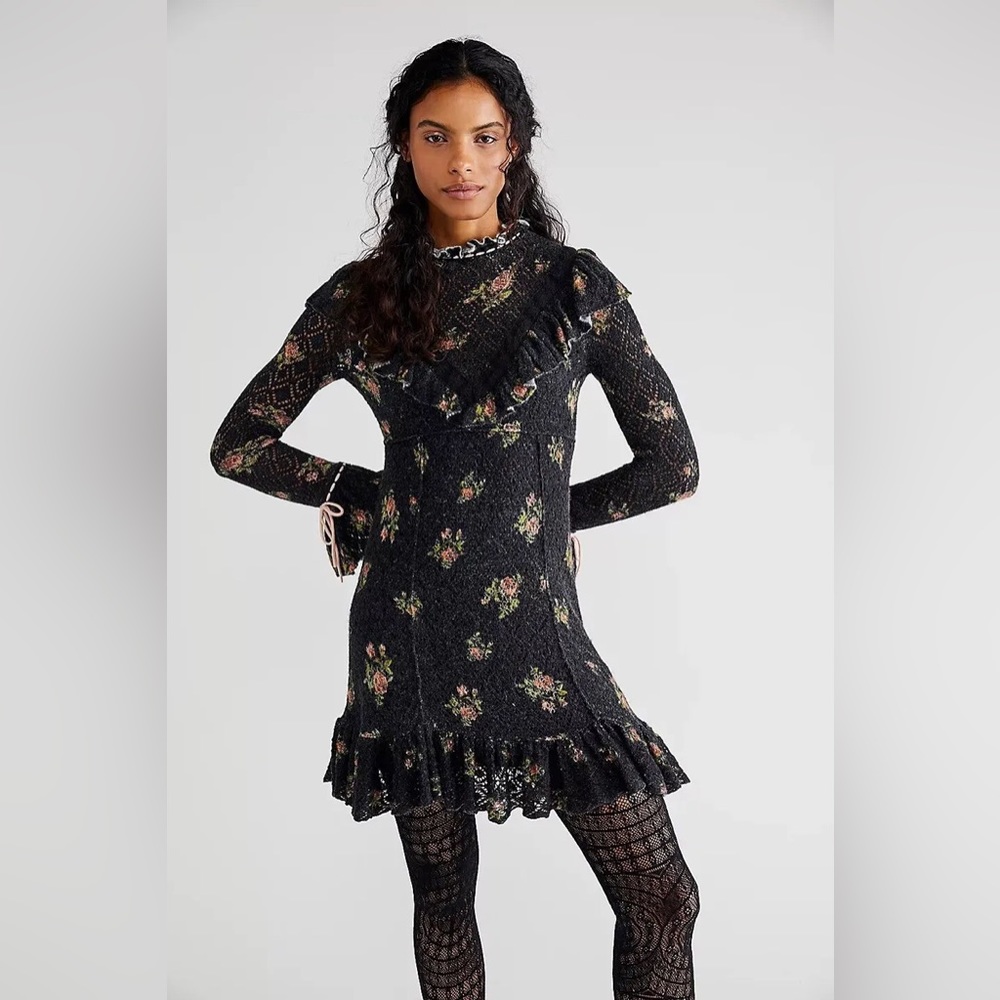 Free People | Rose Petal Knit Ruffle Trim Dress